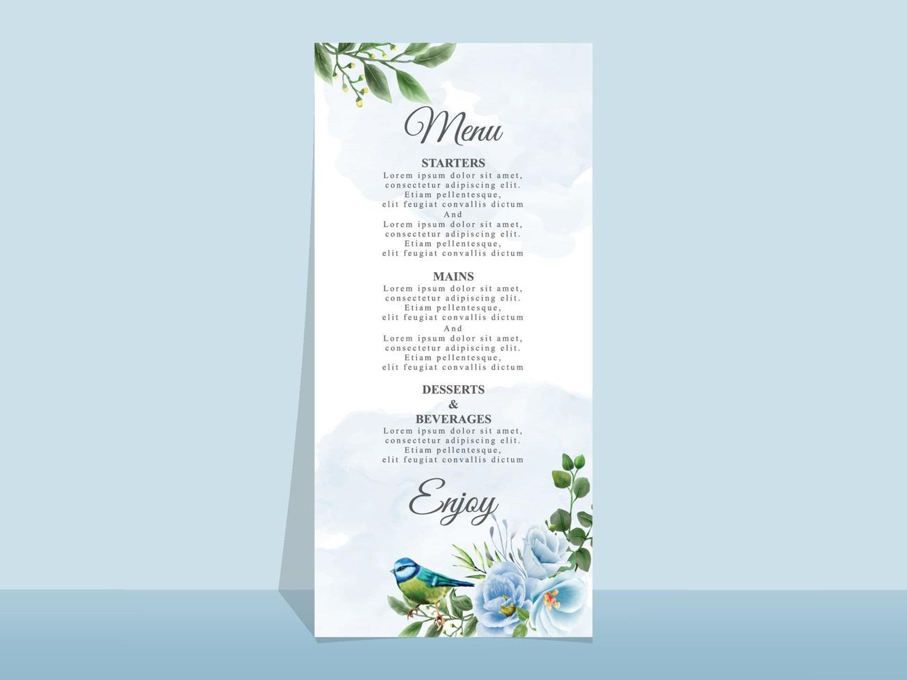 Wedding invitation card template blue flowers theme vector