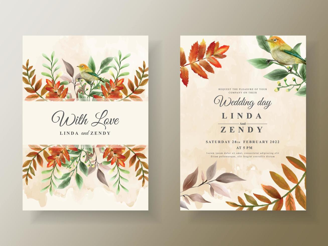 tarjeta de invitación de boda vida en el bosque vector