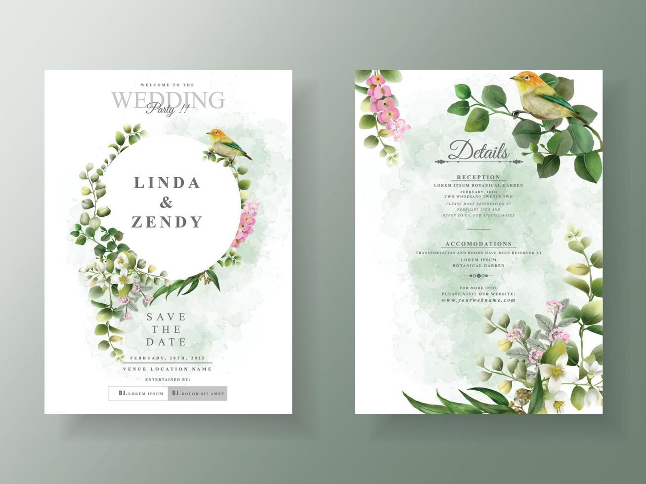 Greenery eucalyptus wedding invitations vector