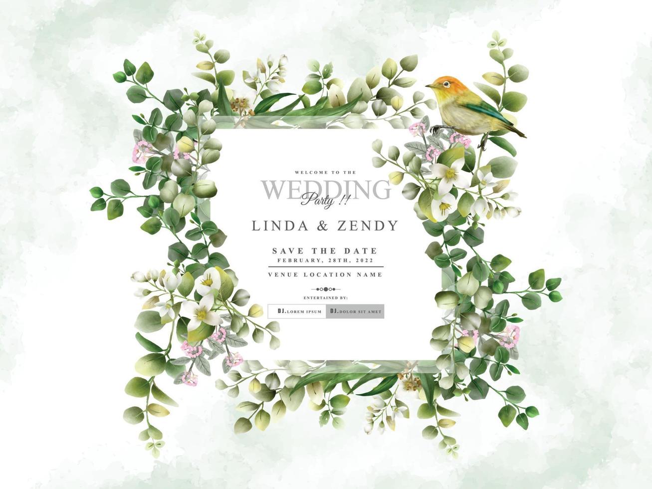 Greenery eucalyptus wedding invitations vector