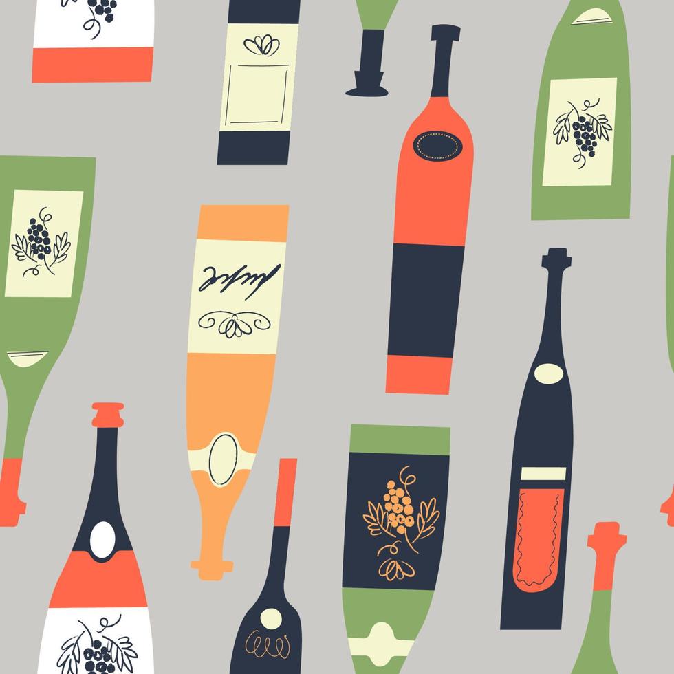patrón sin fisuras de botellas de vino. ilustración vectorial. vector