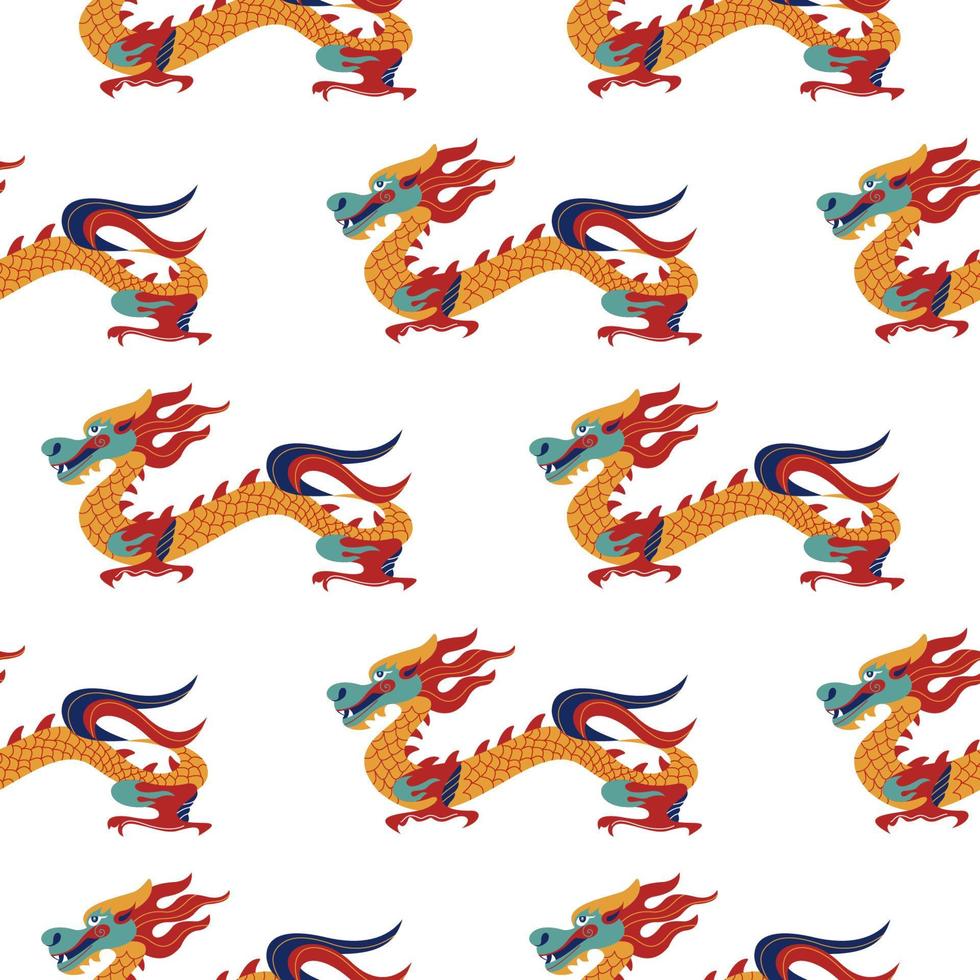 Seamless pattern in Chinese style with Chinese dragons. Vector colorful illustration. Traditional Chinese pattern.