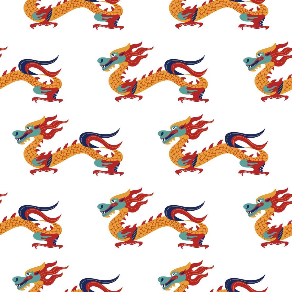 Seamless pattern in Chinese style with Chinese dragons. Vector colorful illustration. Traditional Chinese pattern.