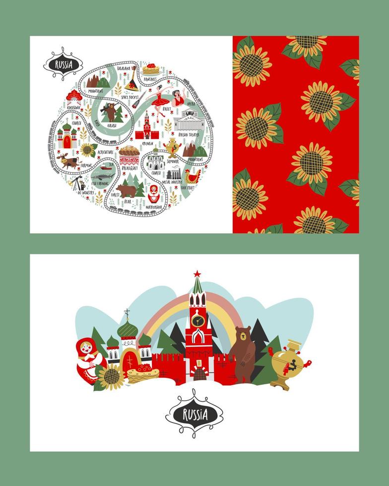 Russia. Sights of Russia and symbols of the country. Vector illustration. A set of elements to create your design.