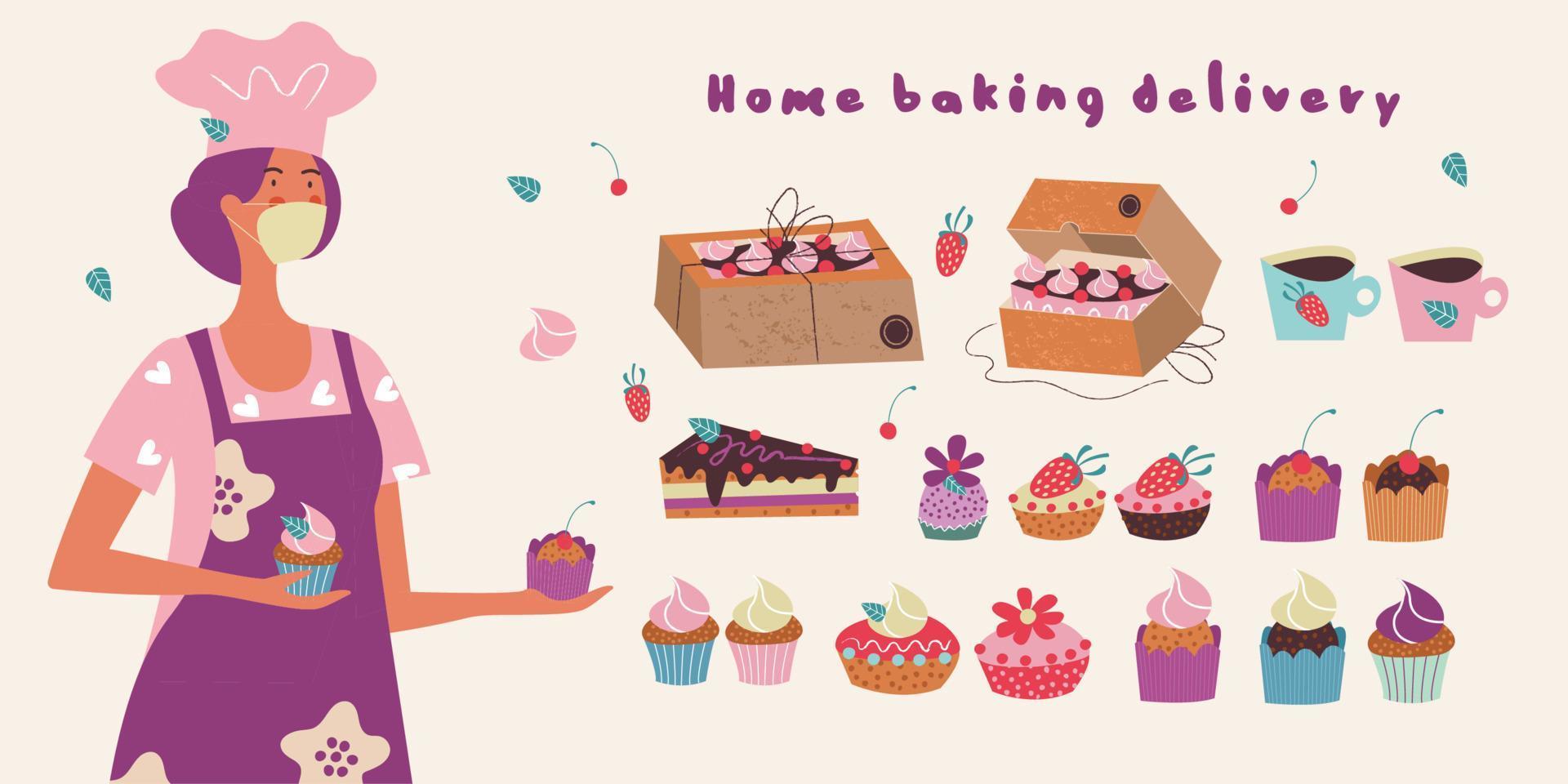 Home baking delivery. Vector illustration.