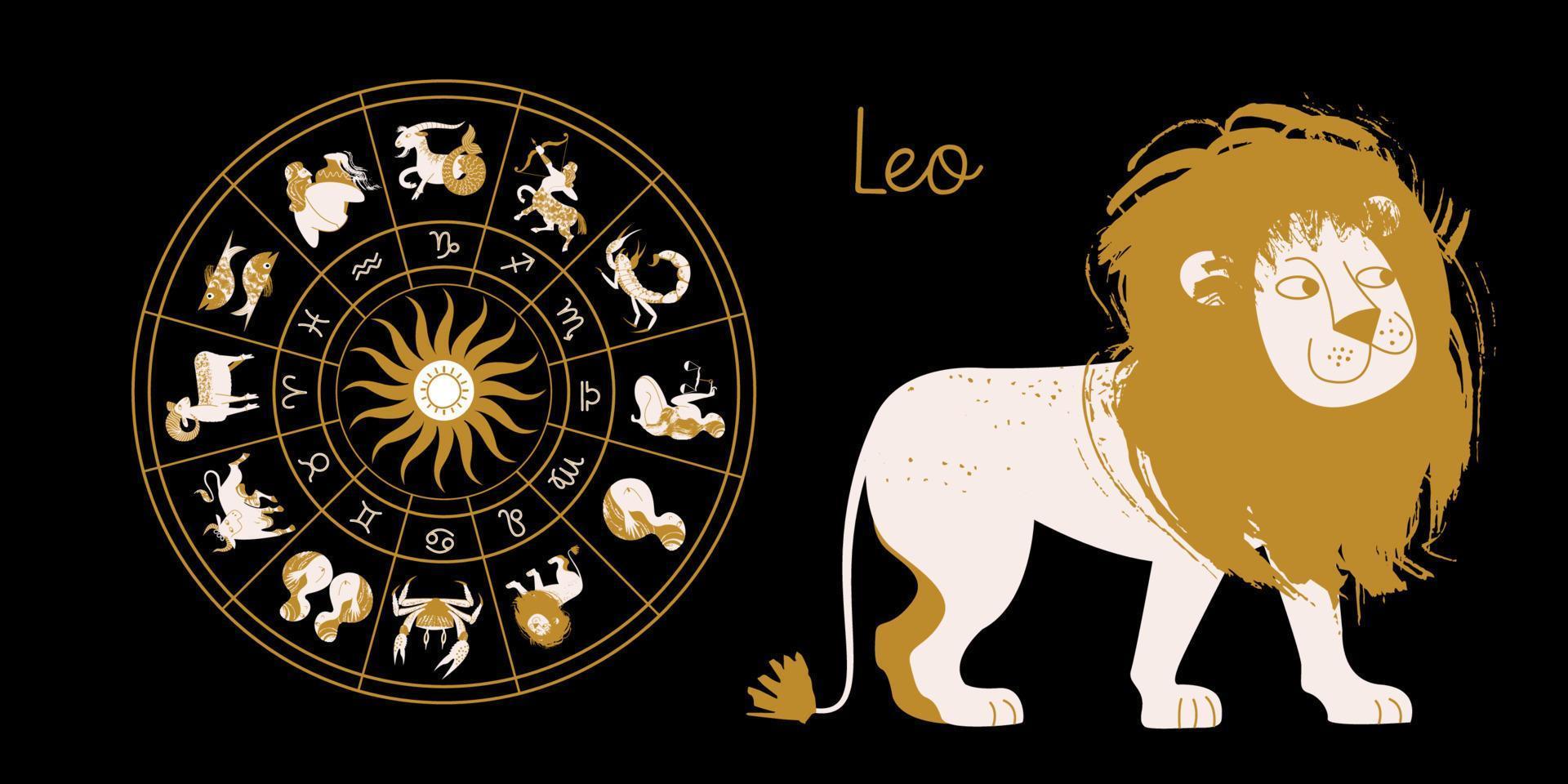 el signo zodiacal leo. horóscopo y astrología. horóscopo completo en el círculo. Zodíaco de la rueda del horóscopo con el vector de doce signos.