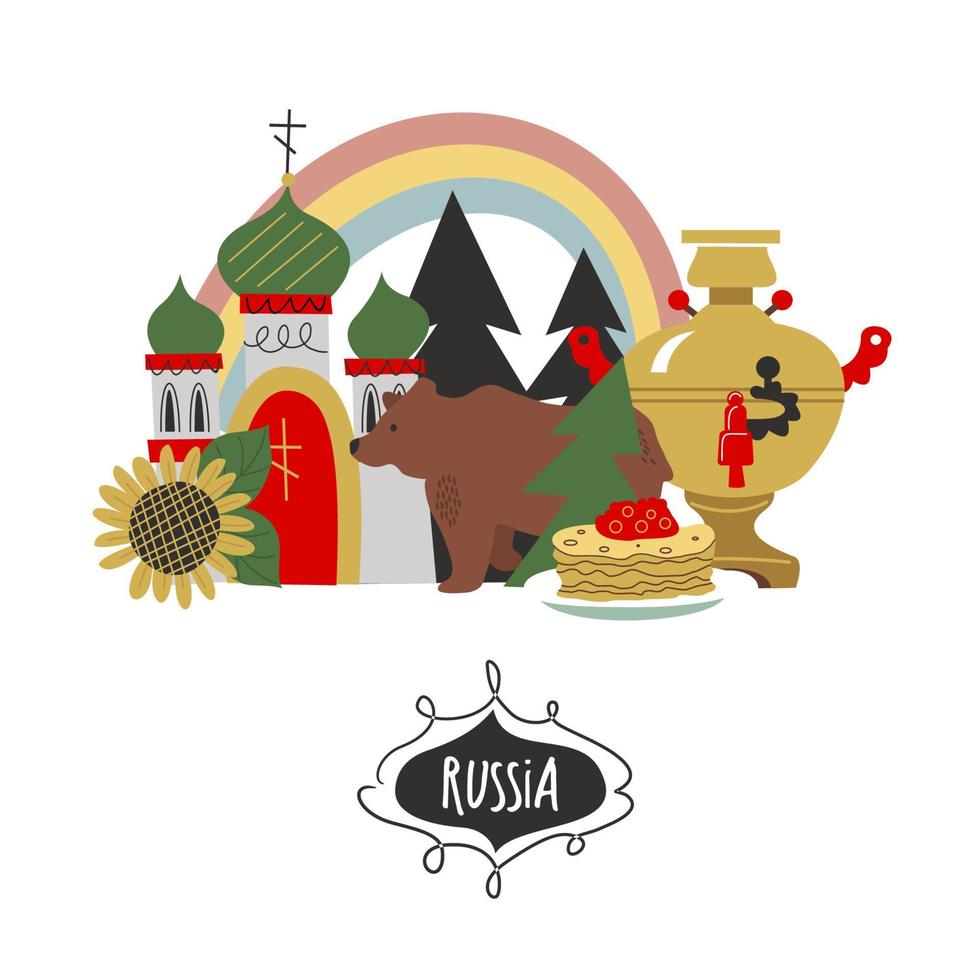 Russia. Sights of Russia and symbols of the country. Vector illustration. A set of elements to create your design