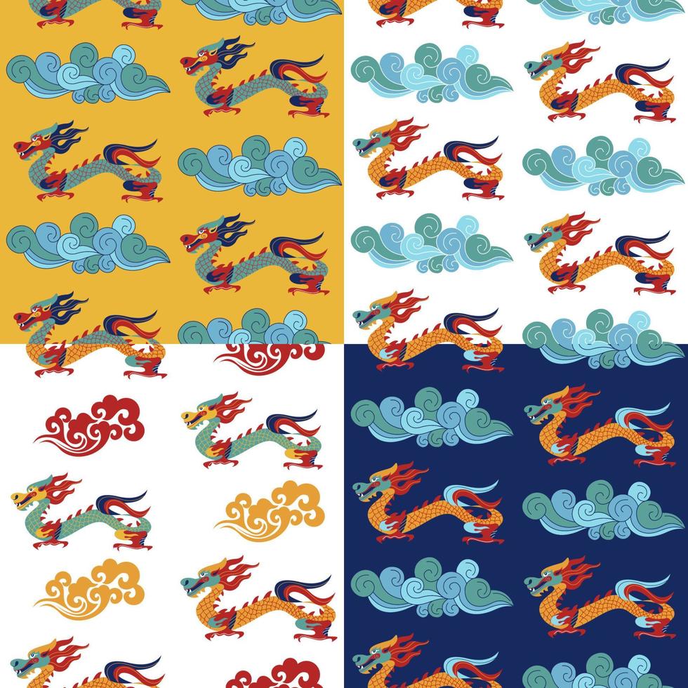 de patrones sin fisuras en estilo chino con dragones chinos. vector ilustración colorida. patrón chino tradicional.