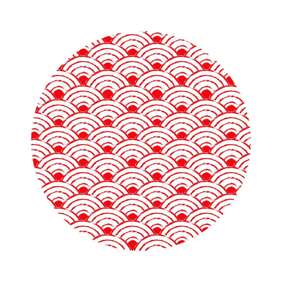 Wave traditional Japanese pattern. Red-white. Vector illustration of a round.