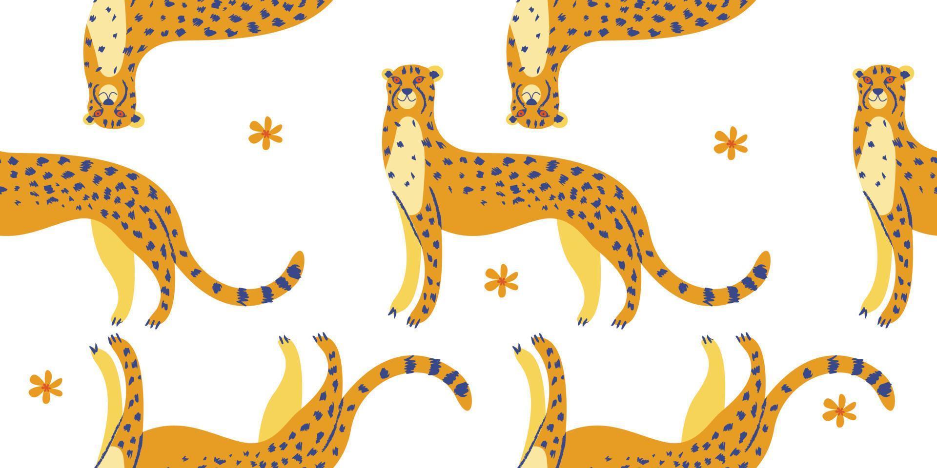 Seamless pattern. Cheetahs on a white background. vector