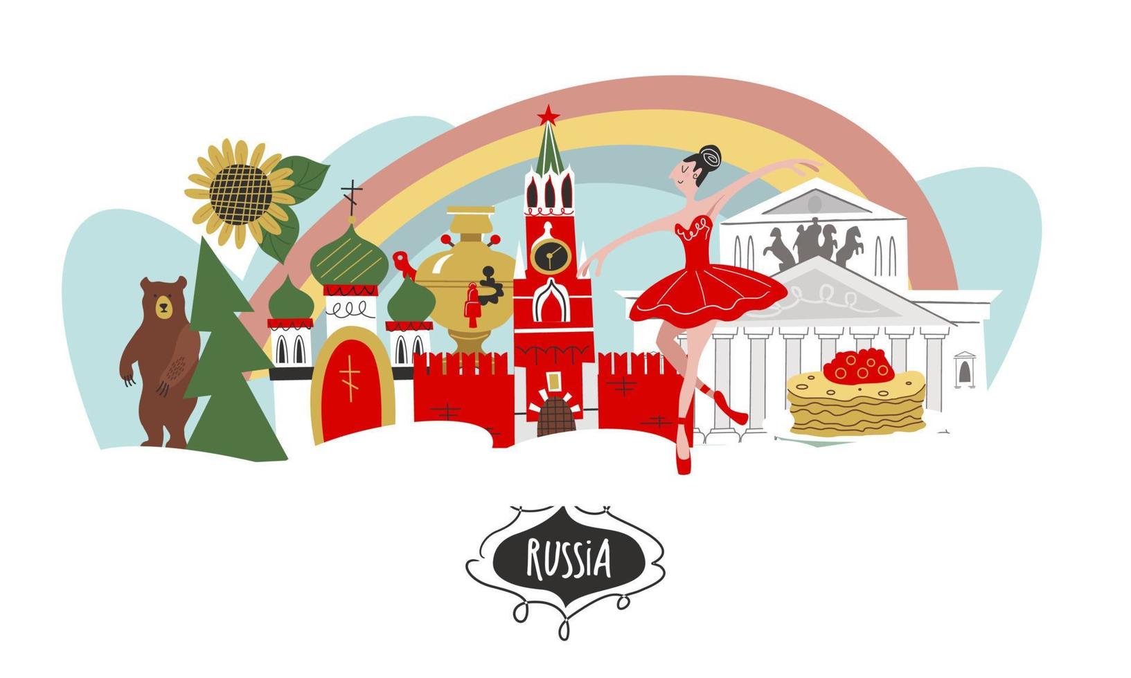 Rusia. lugares de interés de rusia y símbolos del país. ilustración vectorial. un conjunto de elementos para crear su diseño. vector