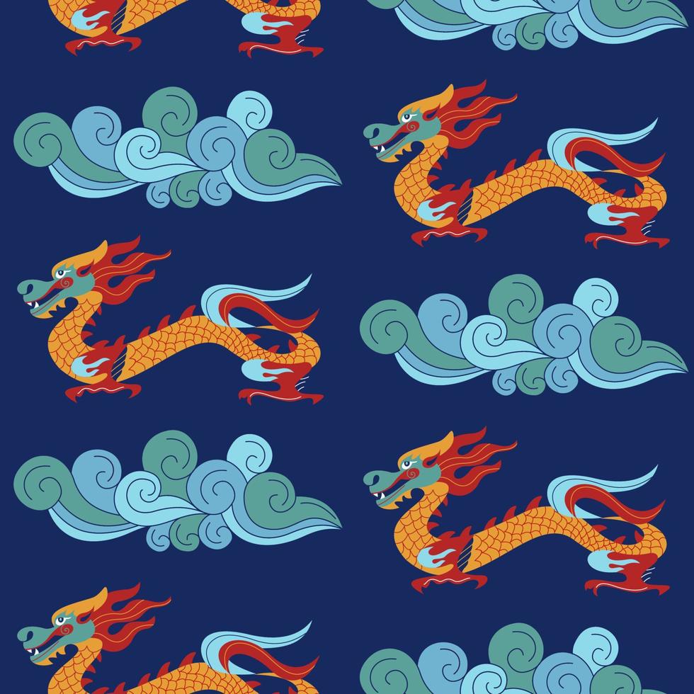 de patrones sin fisuras en estilo chino con dragones chinos. vector ilustración colorida. patrón chino tradicional.