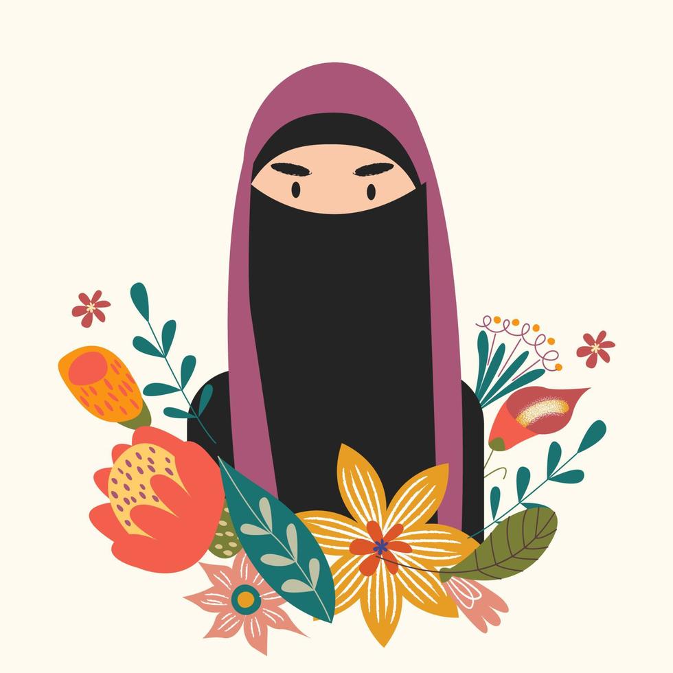 Female portrait with flowers. Vector illustration.
