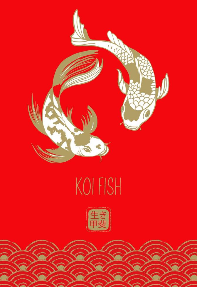 Koi fish. Japanese carp. Vector illustration on a red background.