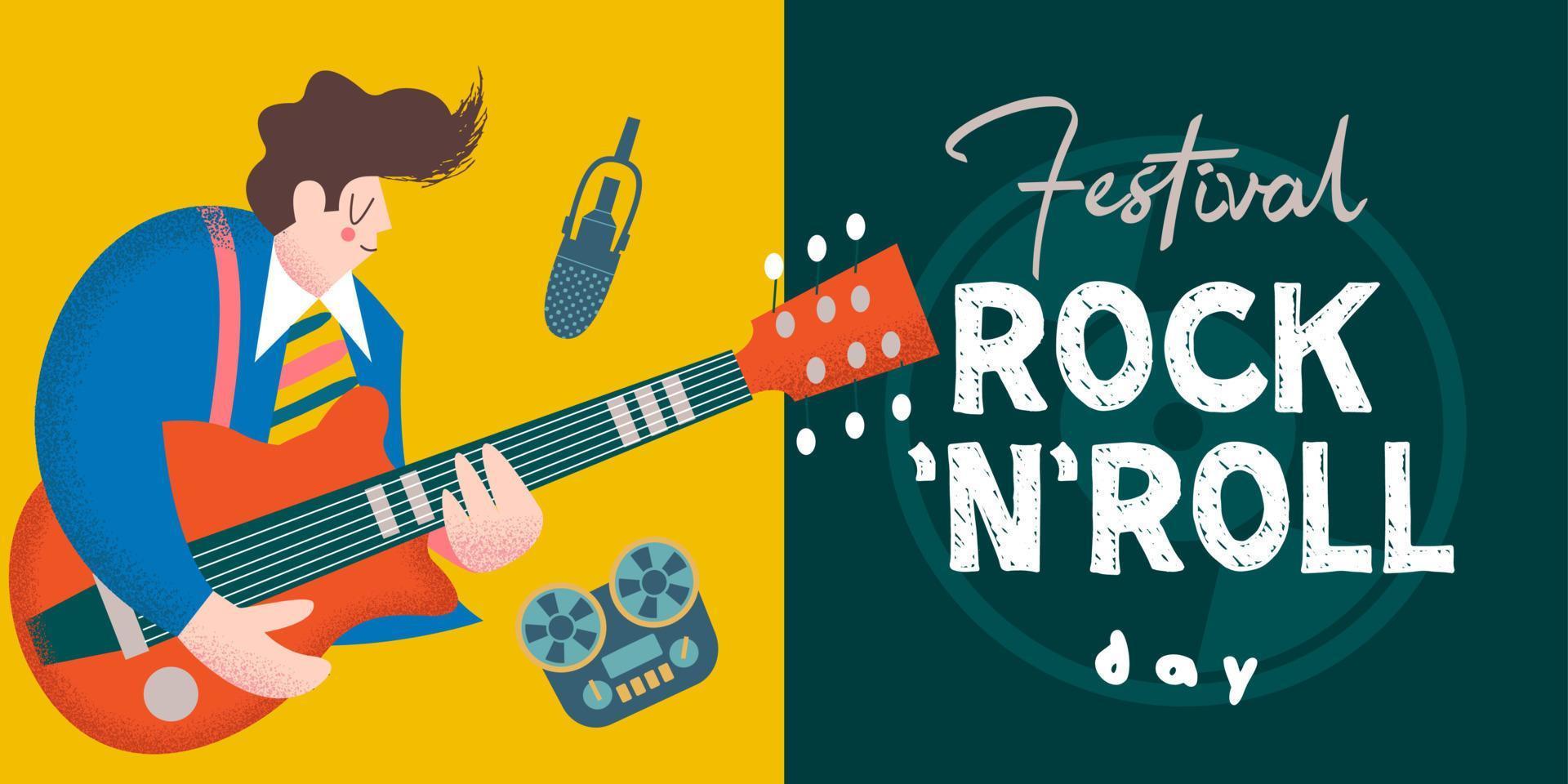 día internacional del rock and roll. plantilla vectorial para carteles de festivales, fiestas del día del rock and roll. vector