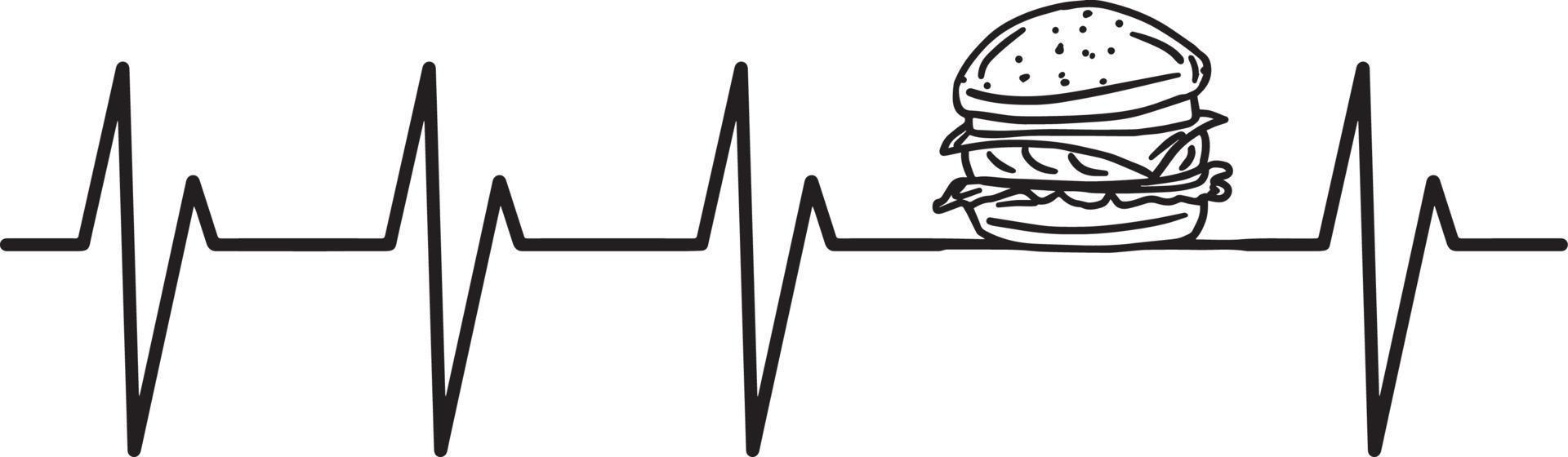 Burger Heartbeat cardiogram vector