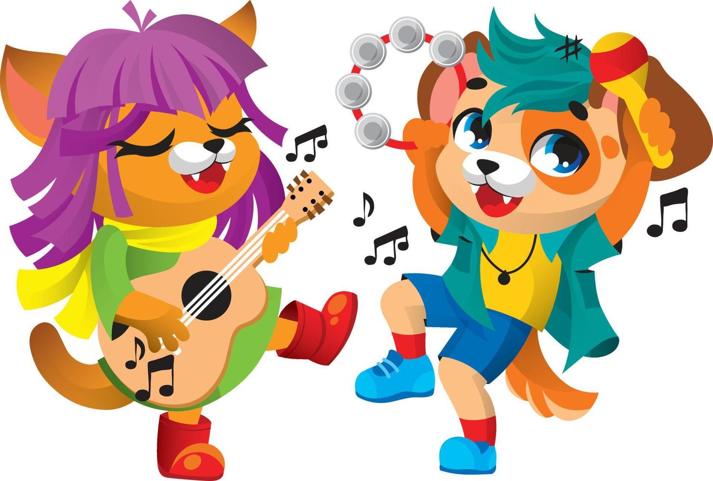 lindos animales tocan instrumentos musicales. vector