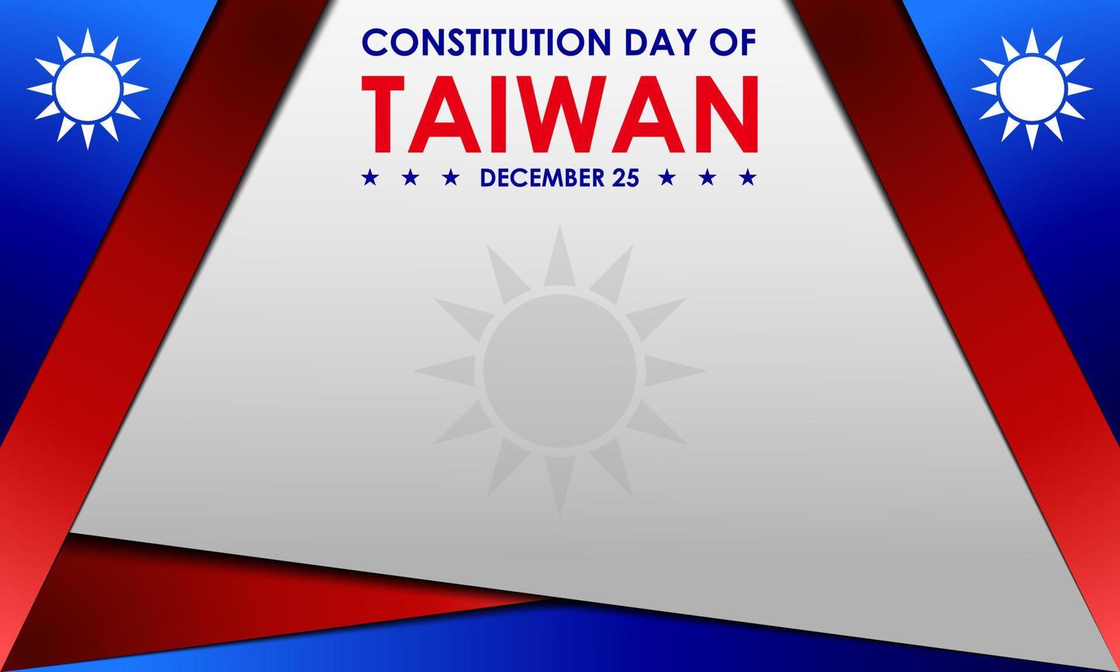 Taiwan Constitution Day Background. 25 December. Copy space area. Greeting card, banner, vector illustration. With the Taiwan national flag. Premium and luxury design