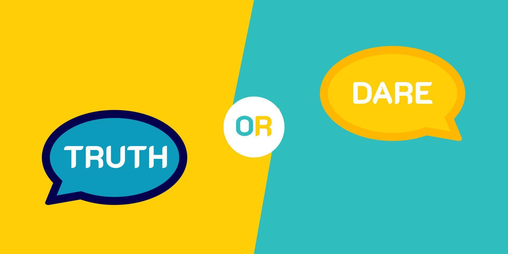 Truth or Dare. Flat stroke style trend modern logotype graphic design with speech bubble icon on blue and yellow color. For fun and happy quiz or challenge vector