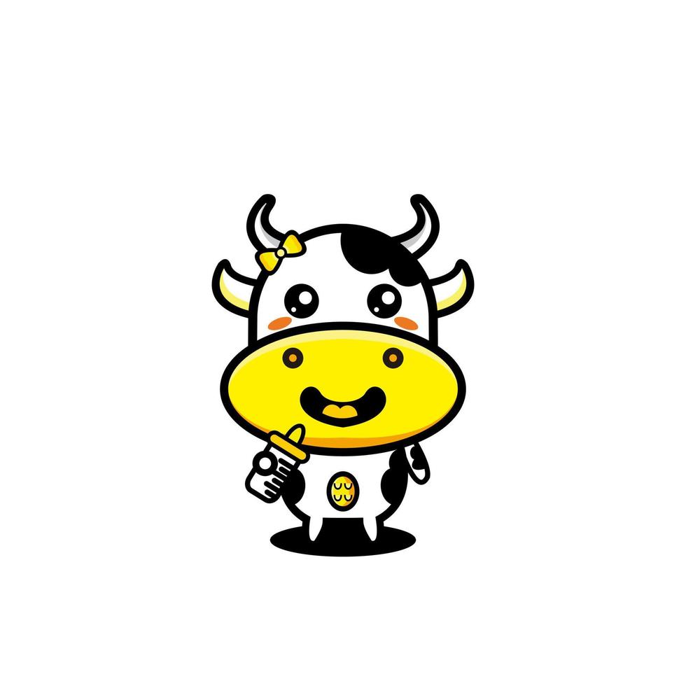 mascota de diseño de dibujos animados de personaje lindo de vaca vector