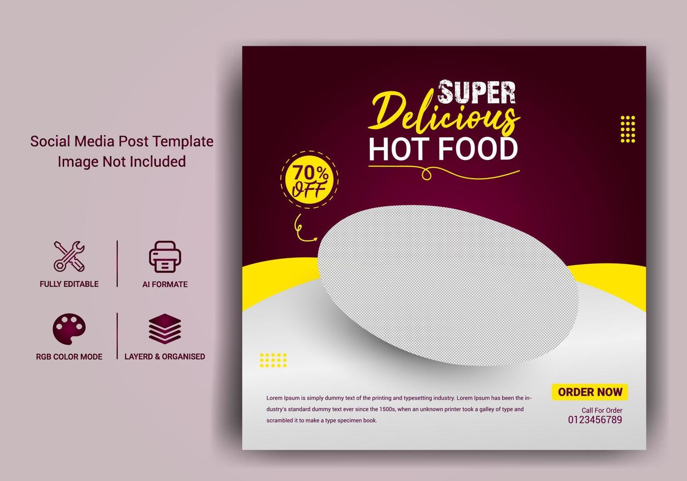 Delicious food or Restaurant Food Editable Social Media Post Template Design vector