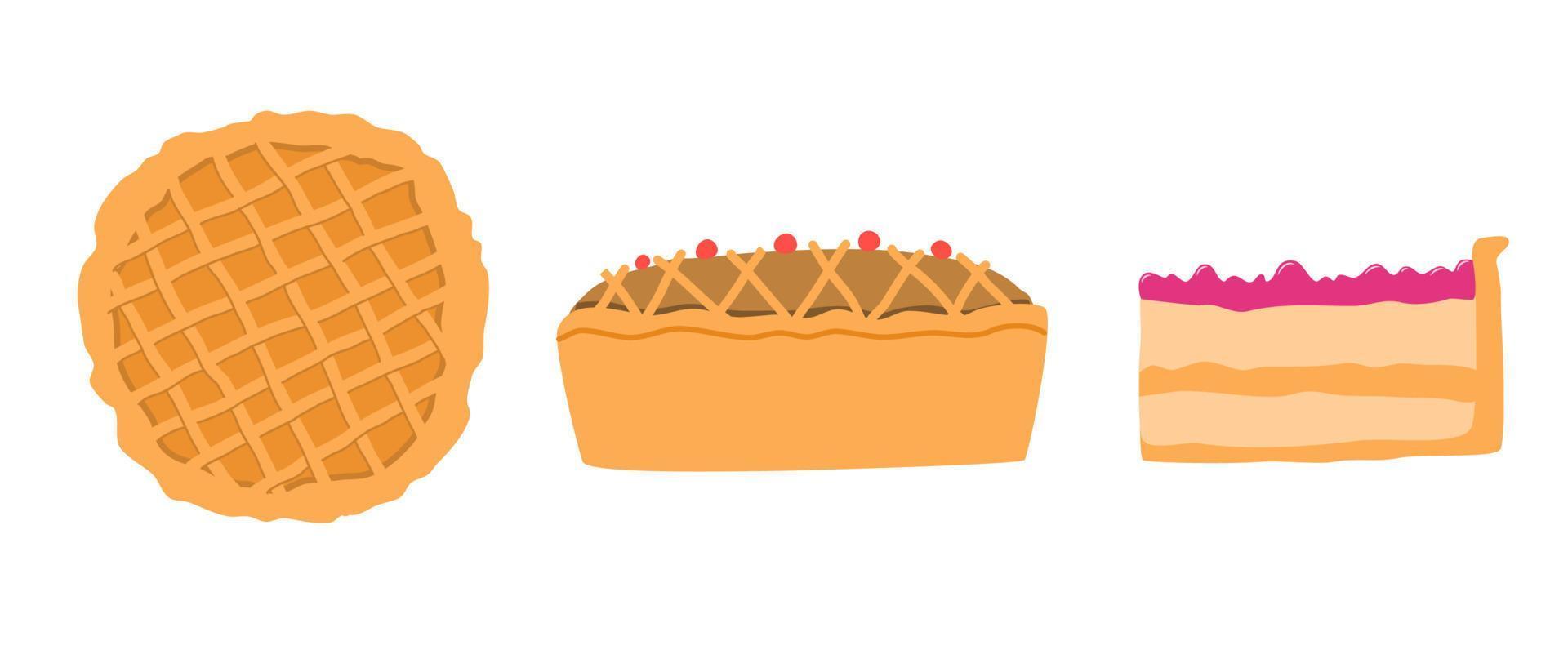 Homemade pies vector food illustration.Traditional Thanksgiving dessert. Pie piece drawing. Autumn holiday symbol.