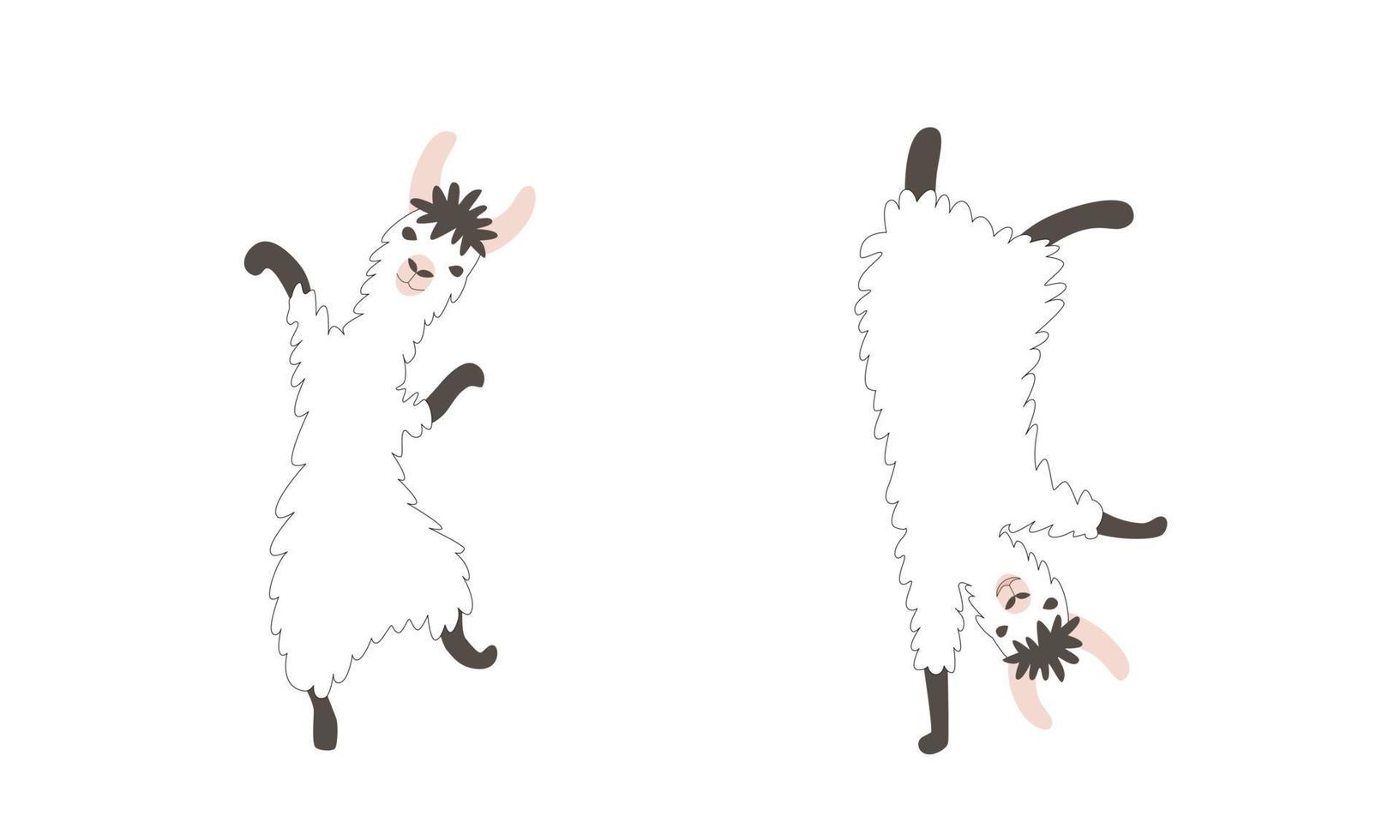 Dancing funny lamas vector illustration. Cute south american animals characters. Good for print, pattern, clothing, textile, nursery design.