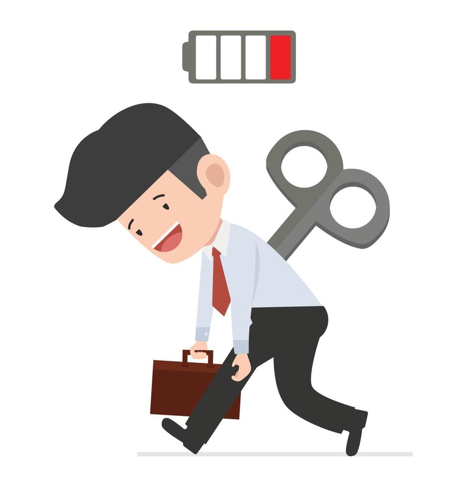 Tired businessman with low battery vector