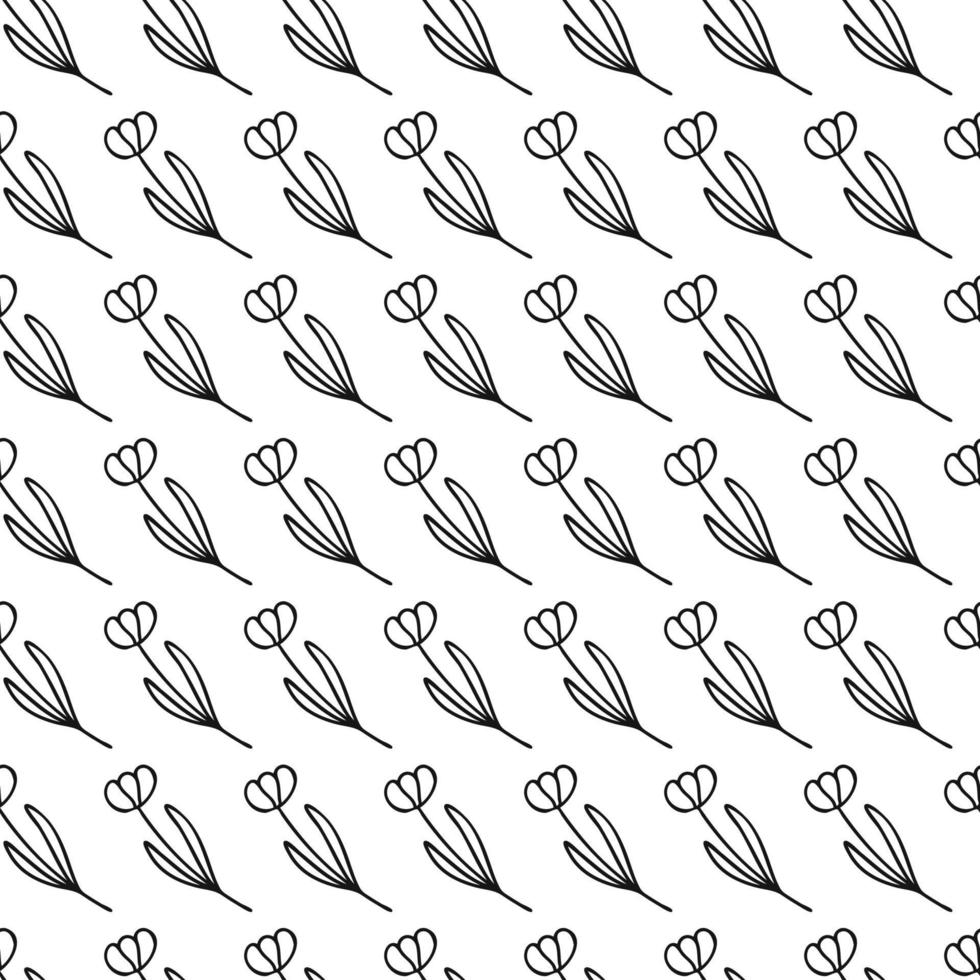 simple combinable seamless patterns. tulip flower botanical floral hand drawn lineart elements dots spots, monochrome black and white. design for packaging wrapping fabric textile vector