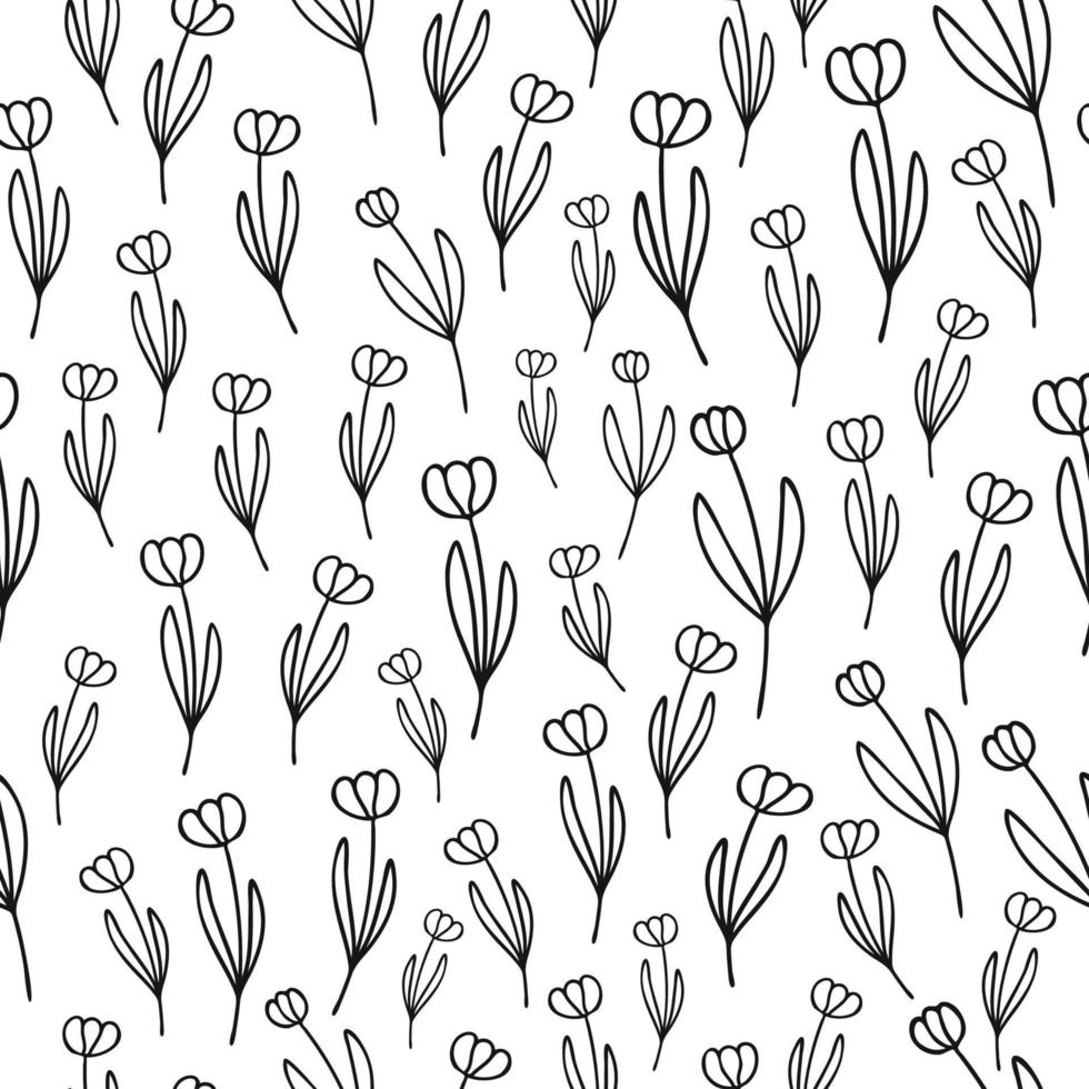 patrones sin fisuras combinables simples. flor de tulipán botánico floral dibujado a mano elementos de lineart puntos puntos, monocromo en blanco y negro. diseño para embalaje envoltura de tela textil vector