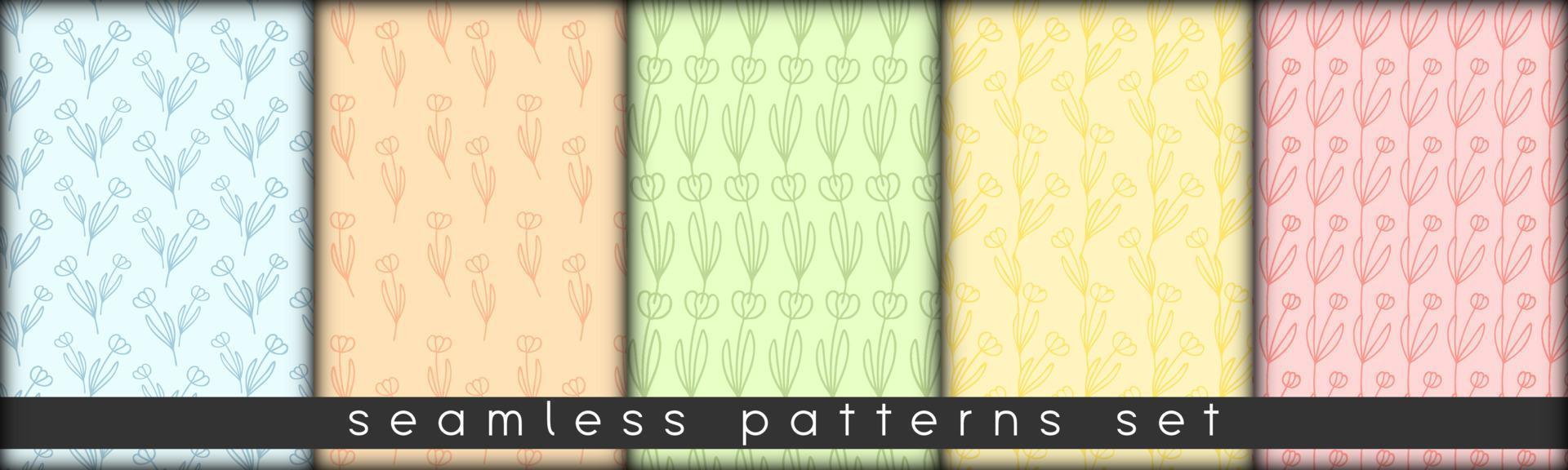 patrones sin costuras combinables establecen delicados colores pastel tulip. botánico floral dibujado a mano elementos de lineas puntos puntos. diseño para embalaje envoltura de tela textil vector