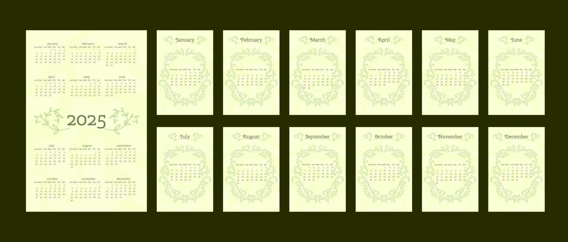 2025 calendar in delicate natural trendy style decorated with botanical