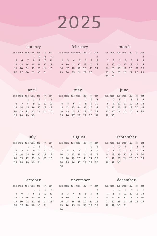 calendario rosa vertical para el año 2025. montañas siluetas fondo