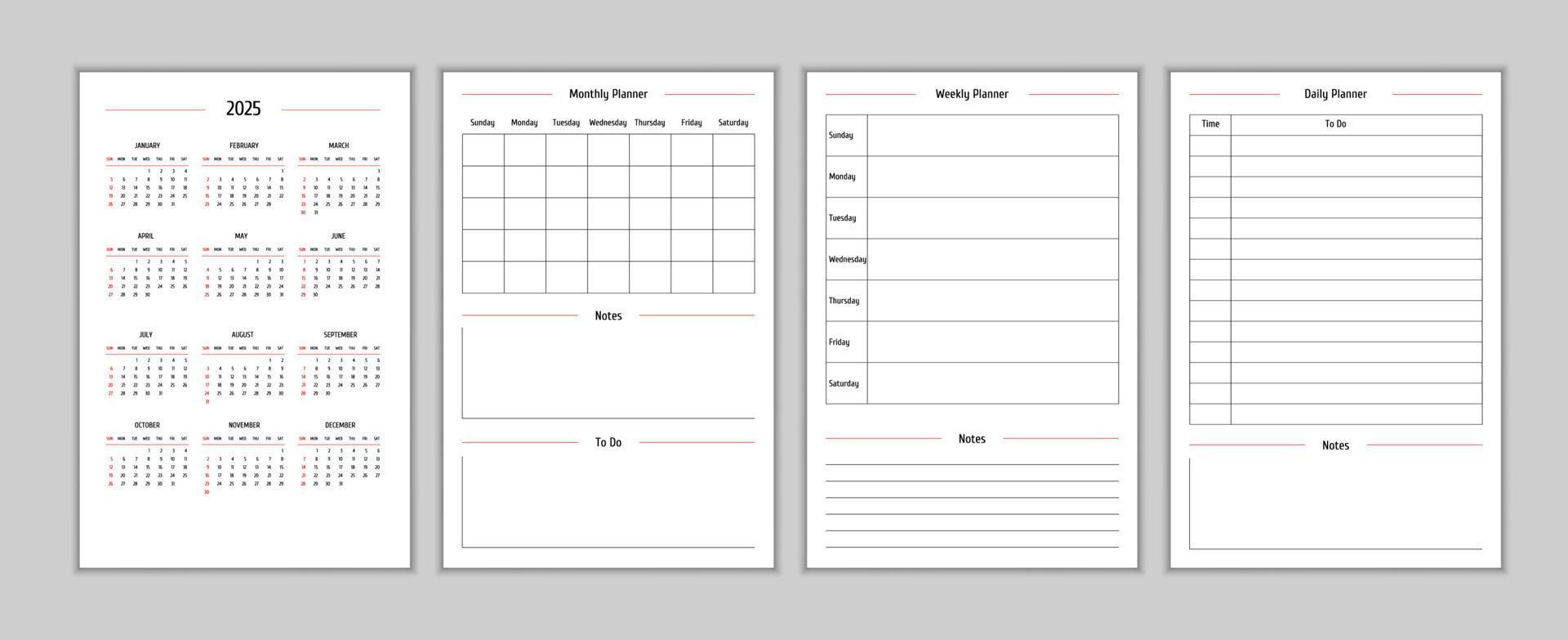 2025 Calendar And Daily Weekly Monthly Personal Planner Diary Template In Classic Strict Style