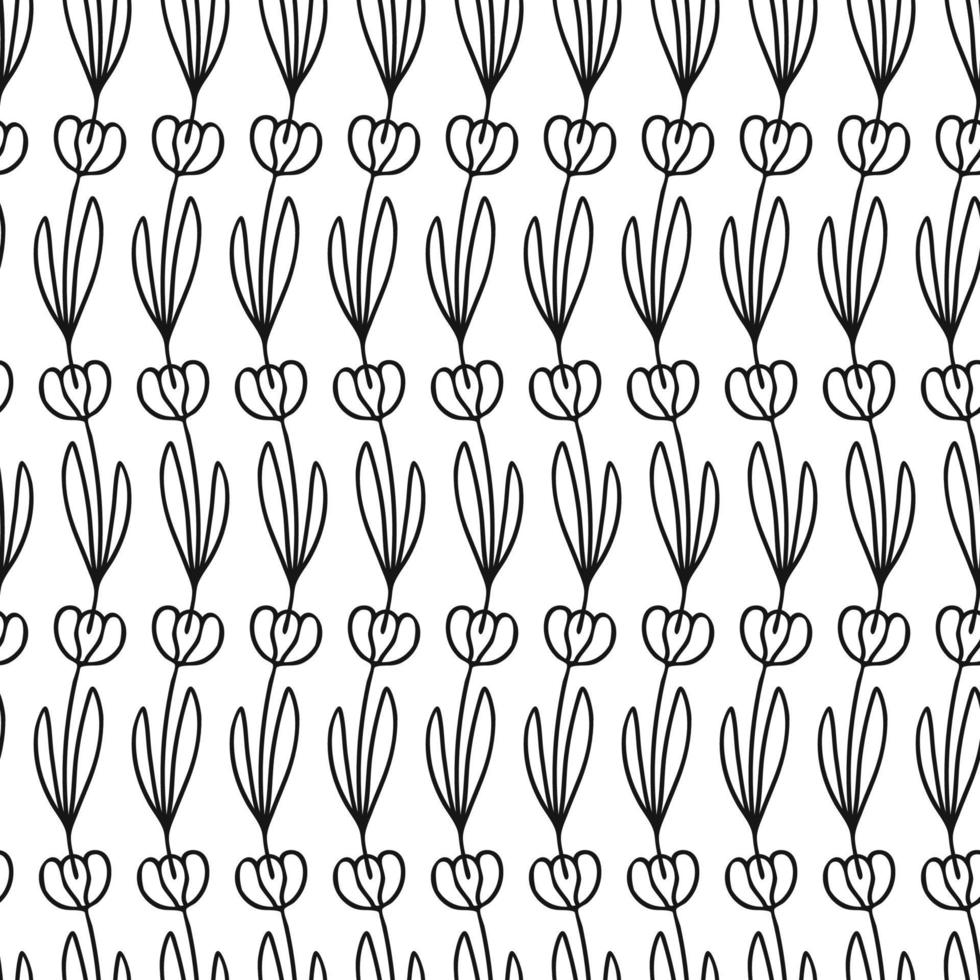 simple combinable seamless patterns. tulip flower botanical floral hand drawn lineart elements dots spots, monochrome black and white. design for packaging wrapping fabric textile vector