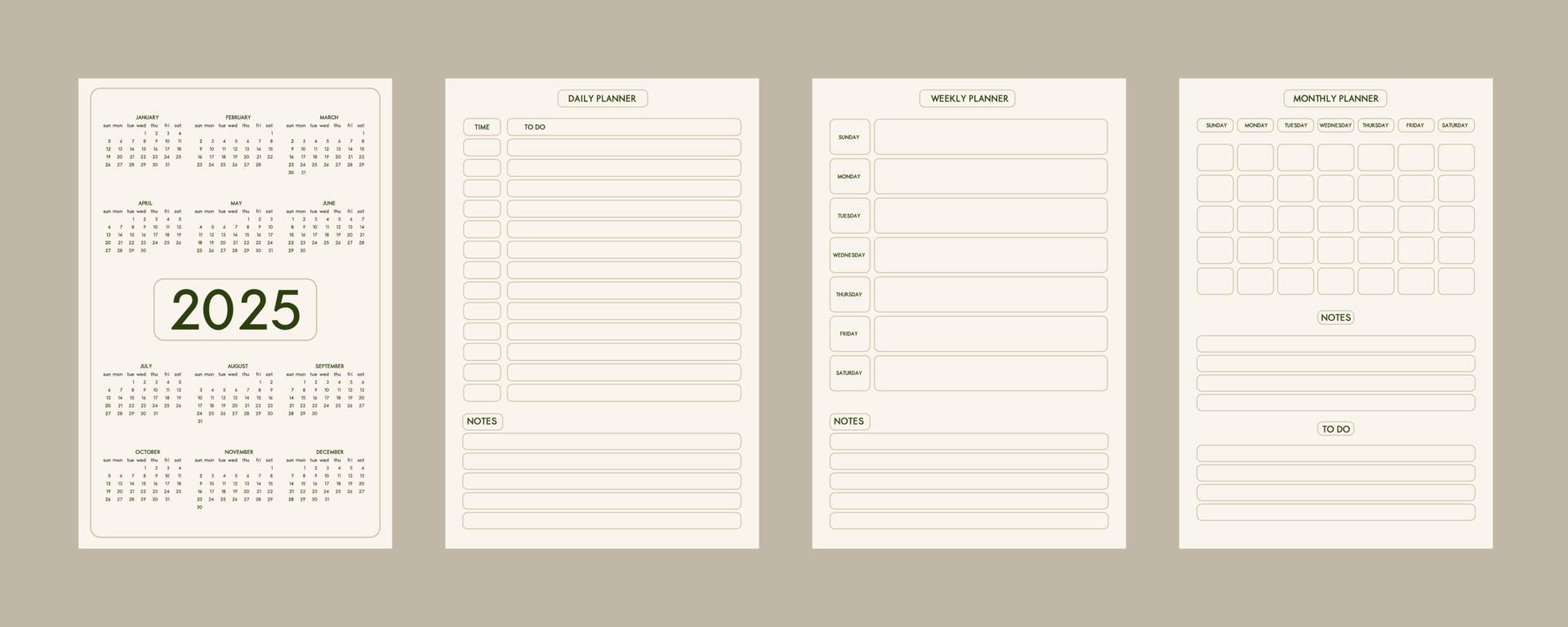 2025 calendar daily weekly monthly personal planner diary template