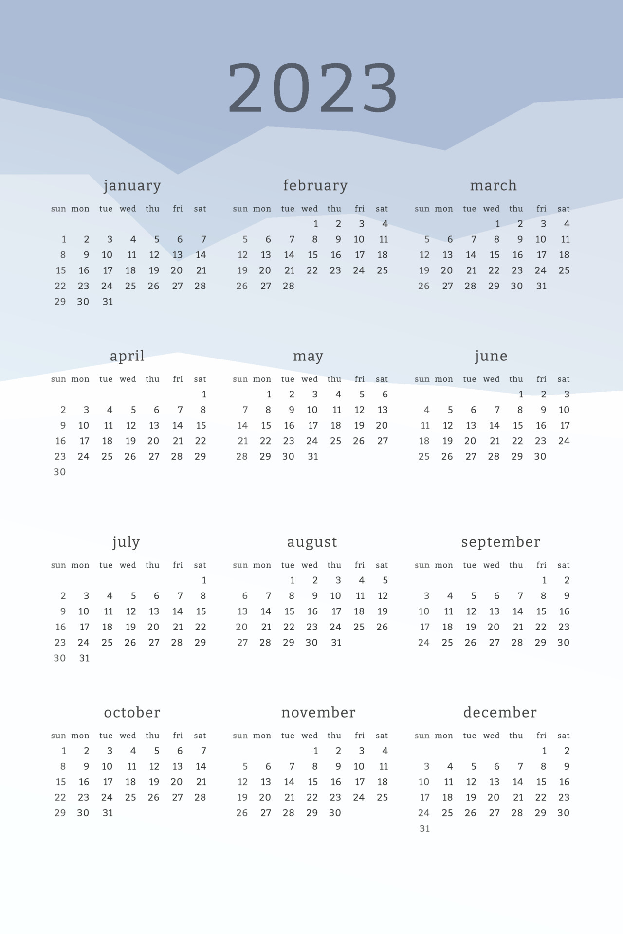 Calendrier Digital 2023 Vertical Blue Calendar For 2023 Year. Mountains Silhouettes Abstract  Gradient Colorful Background. Calendar Design For Print And Digital. Week  Starts On Sunday 4779254 Vector Art At Vecteezy