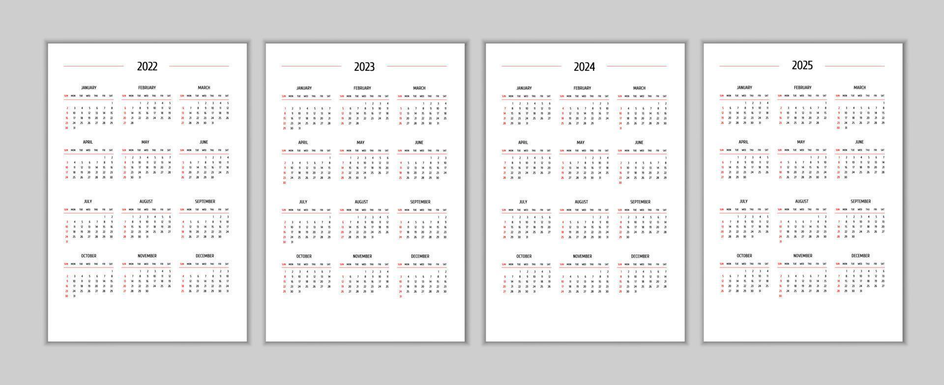 2022 2023 2025 2025 calendar set classic strict minimalist style. Monthly calendar minimalism 