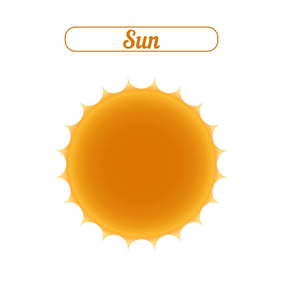 Clipart de sol simple creado con degradado naranja y amarillo brillante, ilustración de vector de sol brillante simple sobre fondo blanco.