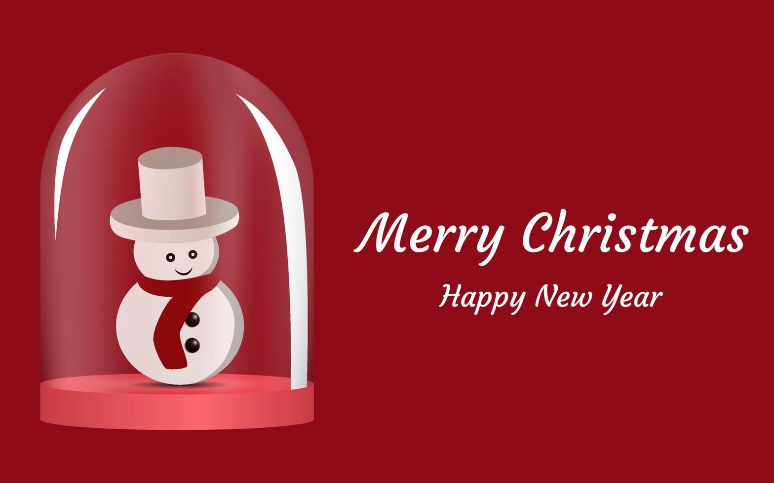 Ilustración vectorial simple de muñeco de nieve en vitrina de vidrio, ilustración de vector de banner de navidad, banner de ventas de navidad, feliz navidad