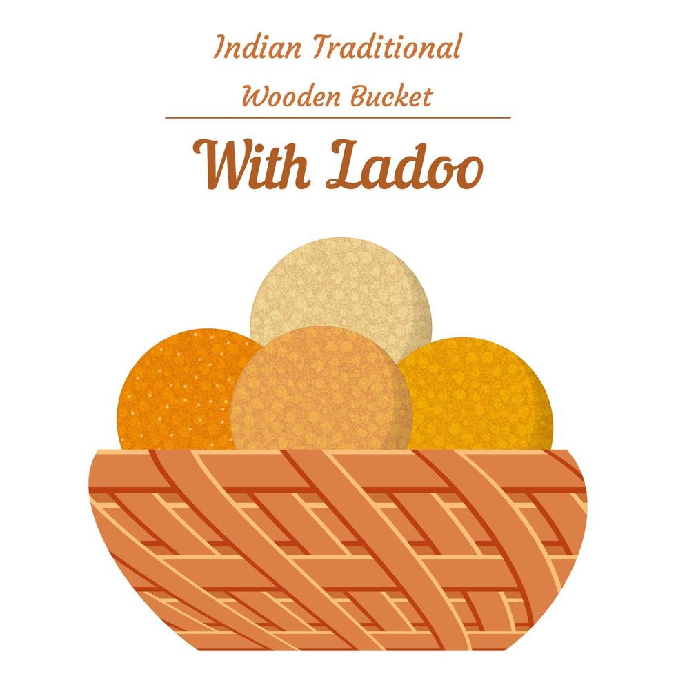 Laddu in wooden basket, laddu with wooden basket vector illustration created on white background.
