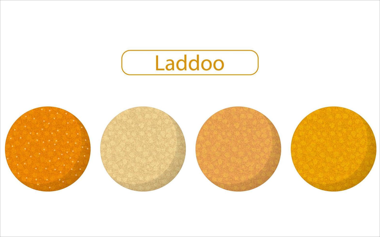 Dulce clásico indio, laddu en 4 opciones de color, ningún festival indio está completo sin este dulce tradicional. vector