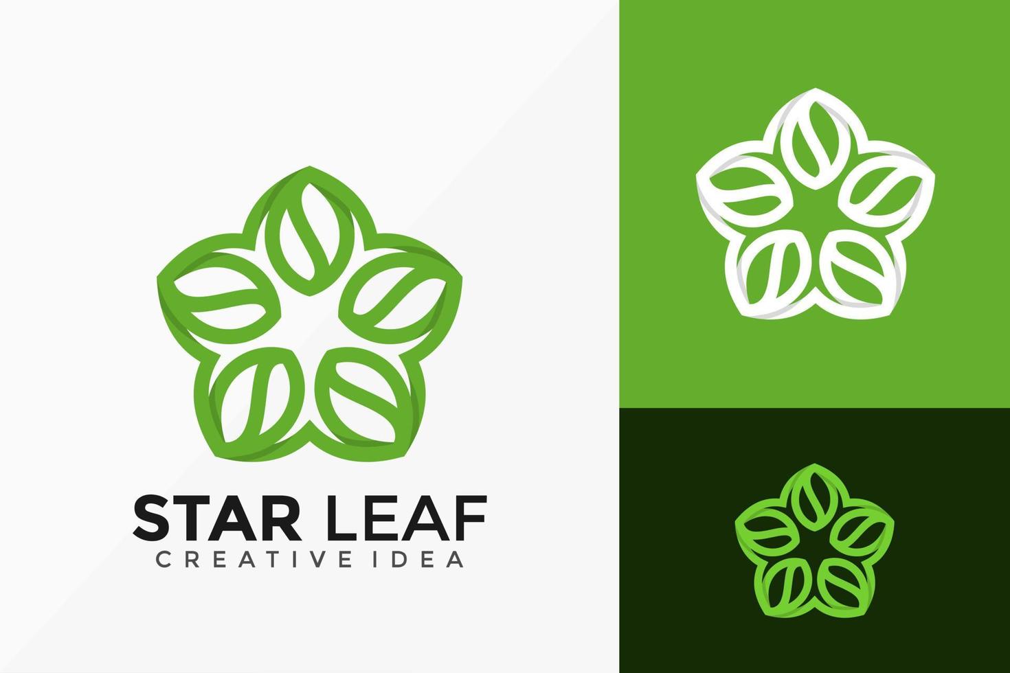 Green Star Line Art Leaf Logo Vector Design. Abstract emblem, designs concept, logos, logotype element for template.