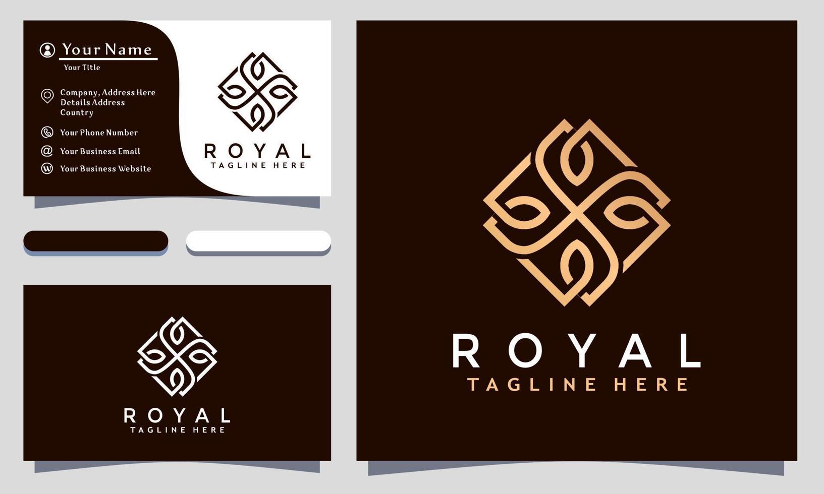 Modern Minimalist Royal Flower Logo Design and template. Golden Elegant Cosmetic icon vector business card