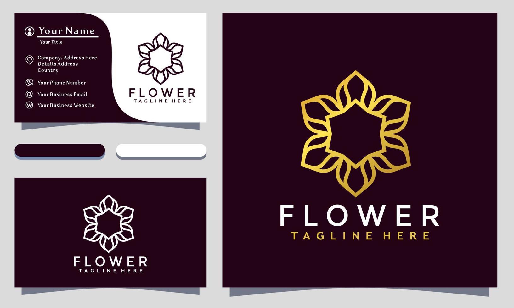 Modern Minimalist Flower Logo Design and template. Golden Luxury flower icon vector