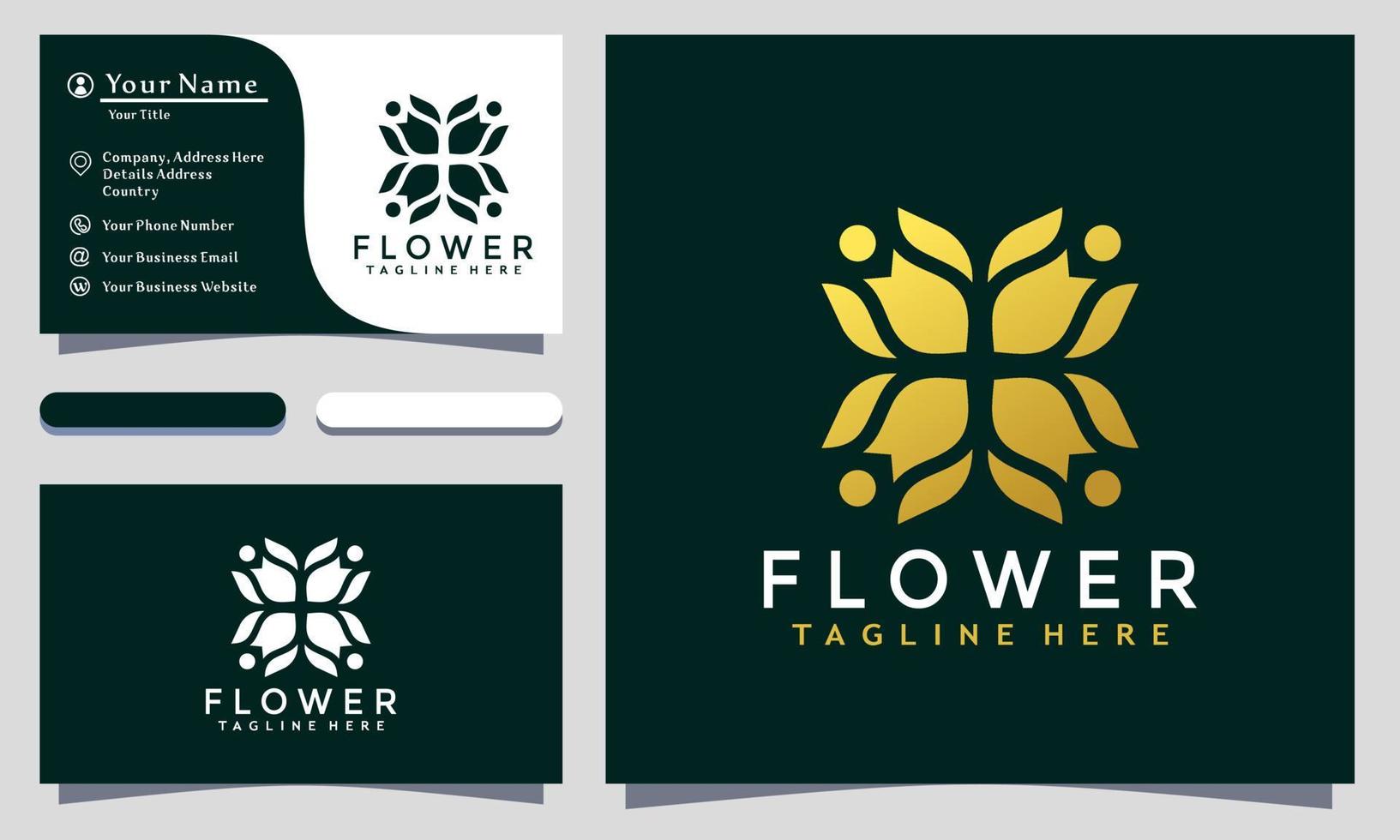 Modern Minimalist Flower Logo Design and template. Golden elegant Luxury flower icon vector