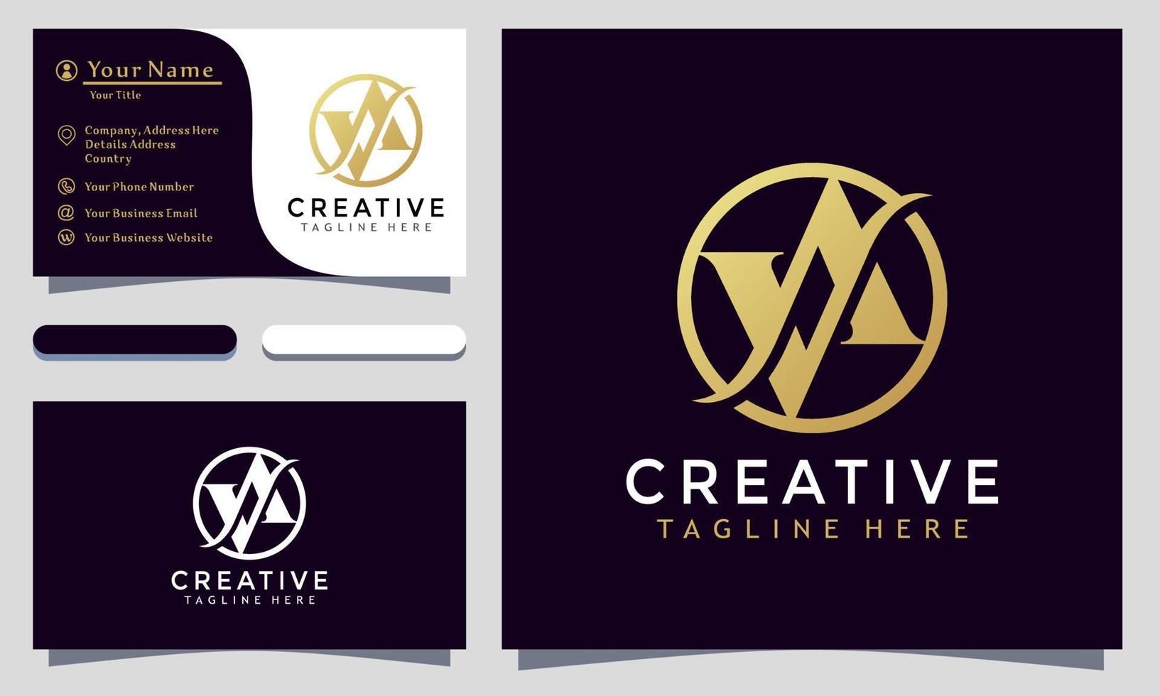 Plantilla y diseño de logotipo moderno y elegante letra av va. oro creativo va logos icono vector tarjeta de visita