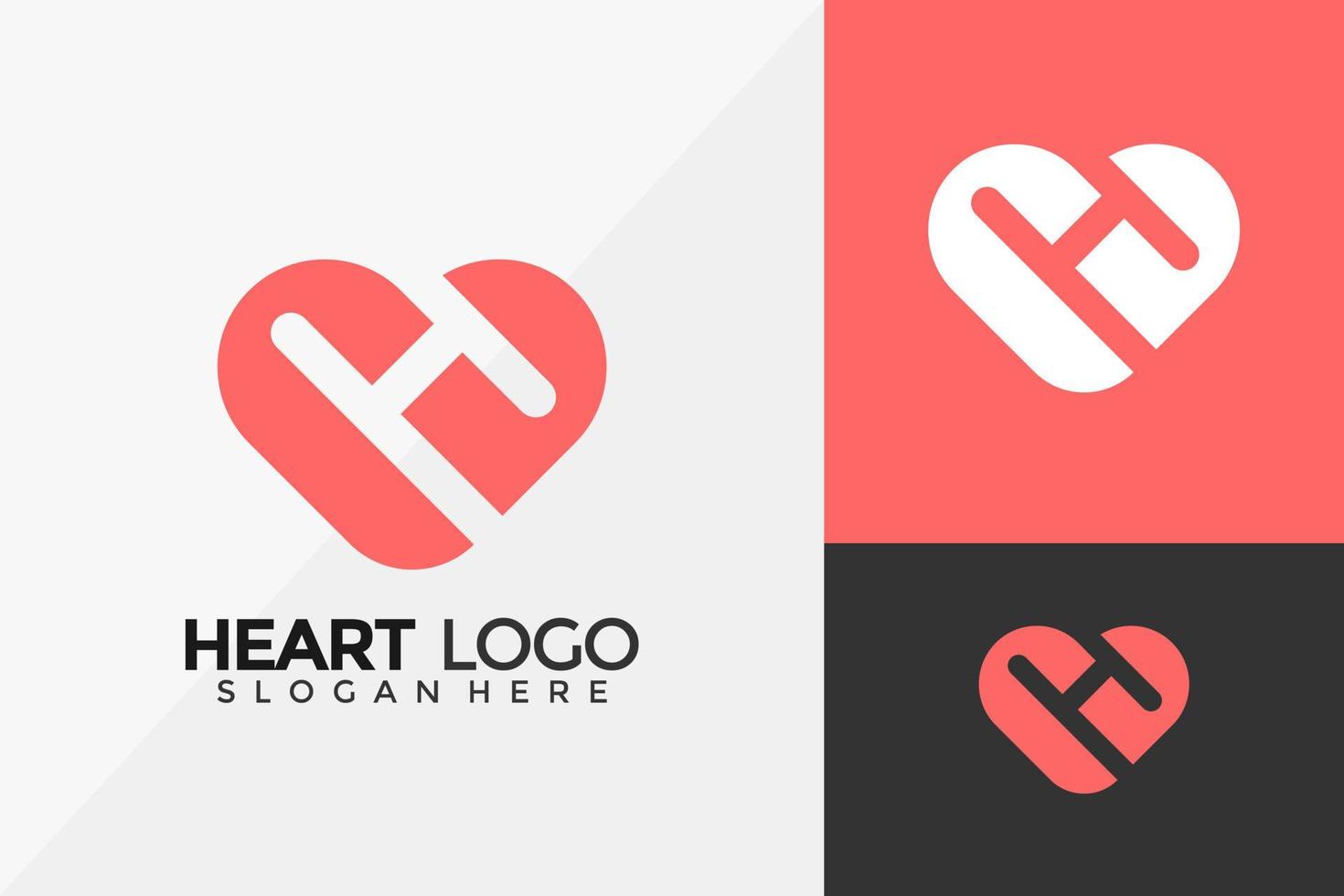 Diseño de logotipo de corazón de letra h, plantilla de ilustración de vector de diseños de logotipo moderno