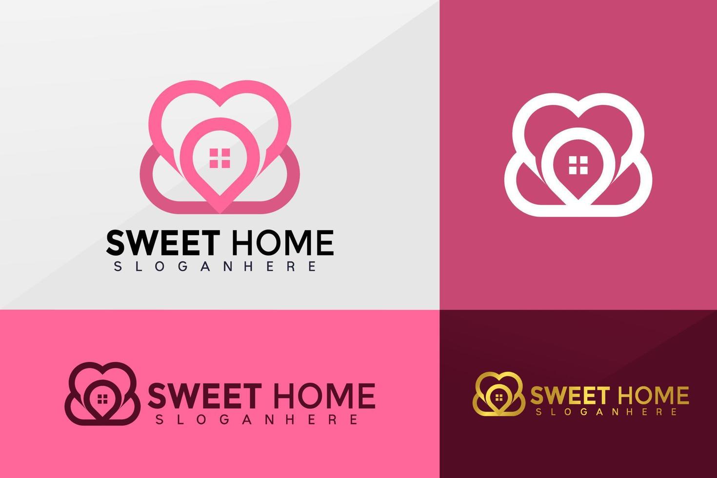 vector de logotipo de casa dulce, diseño de logotipos de casa de amor, logotipo moderno, plantilla de ilustración de vector de diseños de logotipos