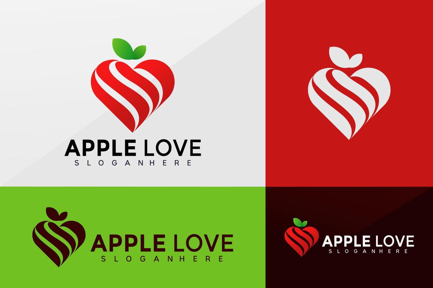 vector de logotipo de amor de manzana, diseño de logotipos de identidad de marca, logotipo moderno, plantilla de ilustración de vector de diseños de logotipos